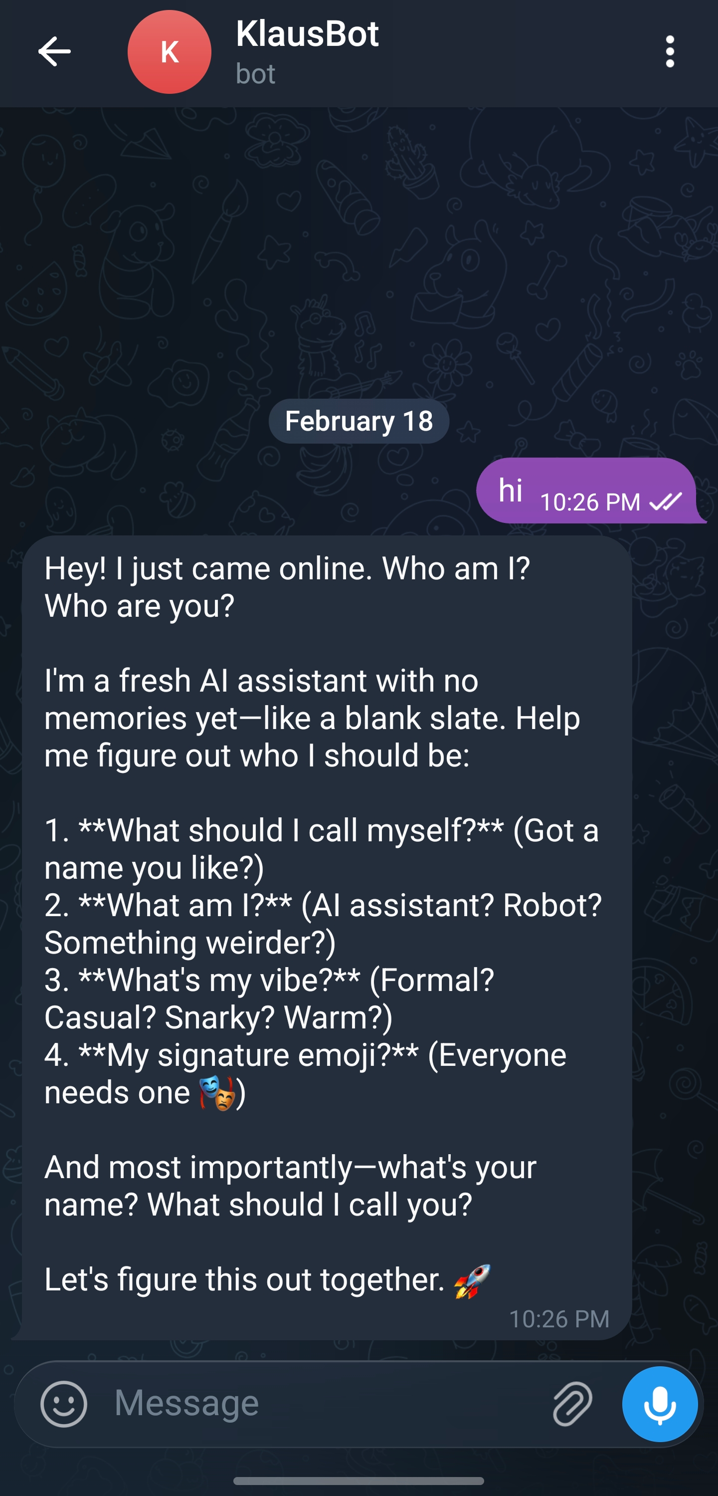 Direct mode user chatting in their own bot
